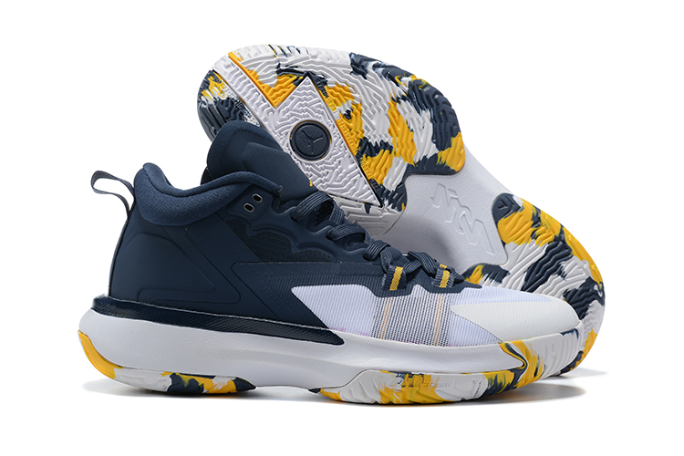 2021 Air Jordan Zion I Navy Blue White Yellow Basketball Shoes - Click Image to Close